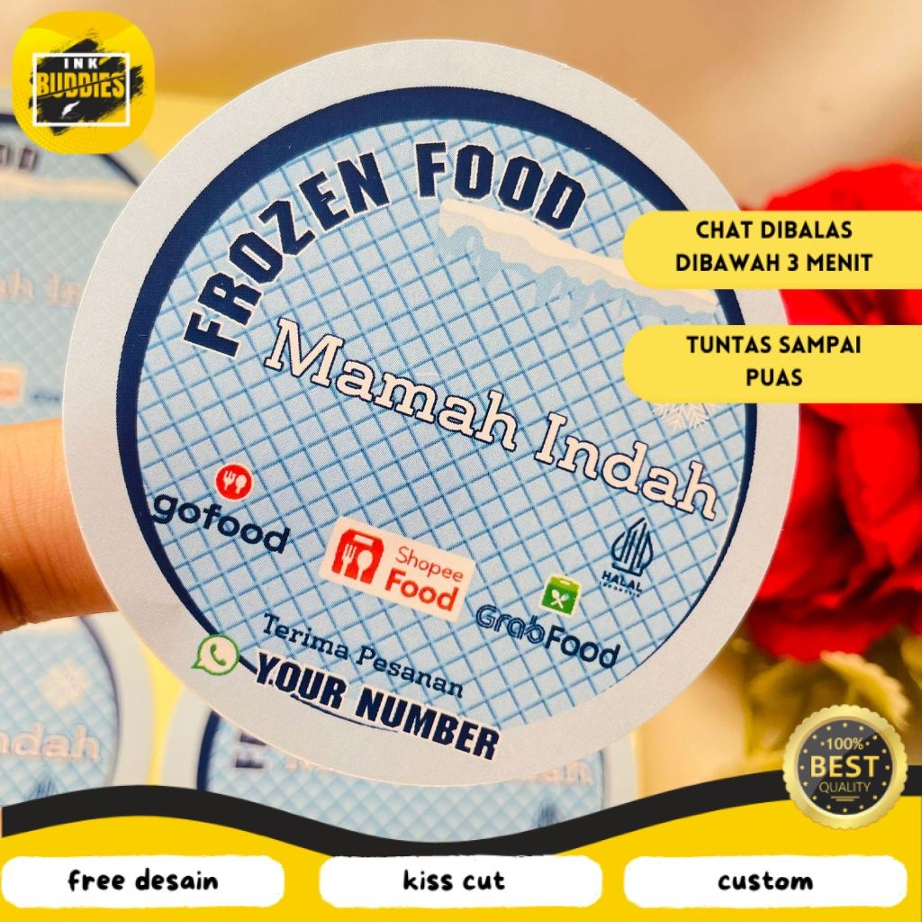 

INB 5-8 Sticker Label Makanan Beku Free Desain Produk Frozen Food Bulat Chromo Custom Murah