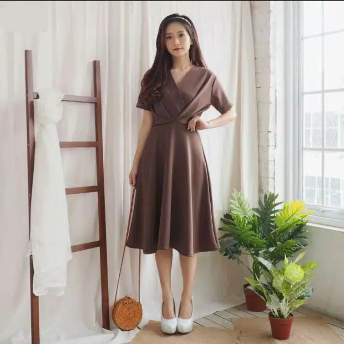 NEW -DRESS MILEY FLARE SCUBA / DRESS WANITA SCUBA PREMIUM / DRESS PESTA WAN - Putih