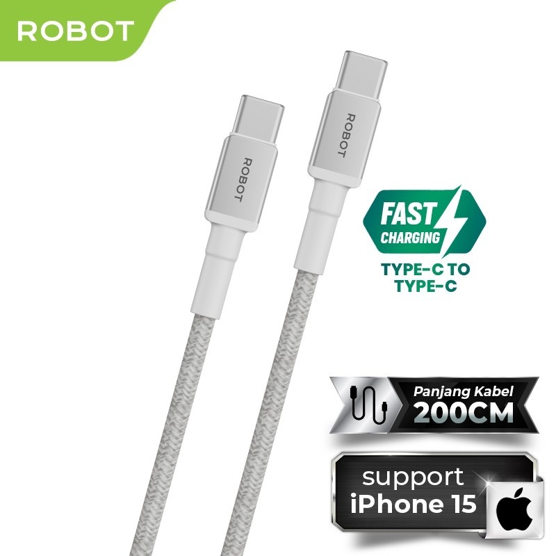 PROMO ROBOT RSCC200 Type C to Type C Fast Charging Cable 2.4A Output 2M Durable Nylon Braided USB C 