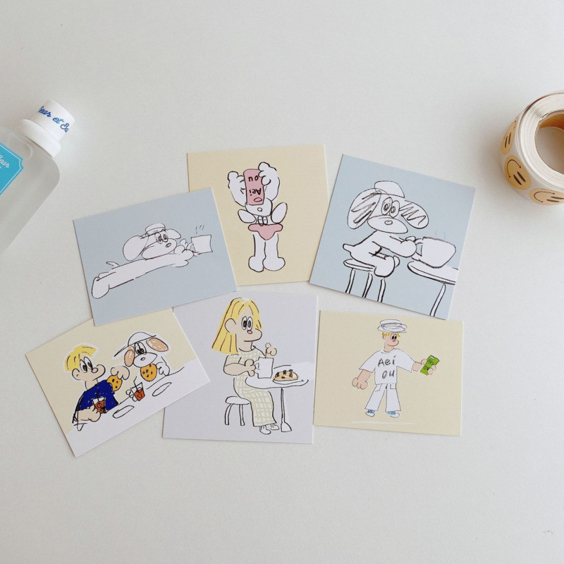 

Korean Ins Cartoon Cute Dog Mini Postcard Photo Props Bookmark Diy Decorative Card Kawaii Wall Sticker Greeting Card 6 Sheets