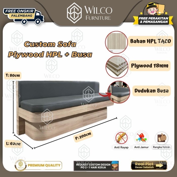 Custom Sofa Plywood HPL + Busa | Sofa Tamu Custom HPL | Sofa Minimalis Plywood HPL - Busa +Kain Saja
