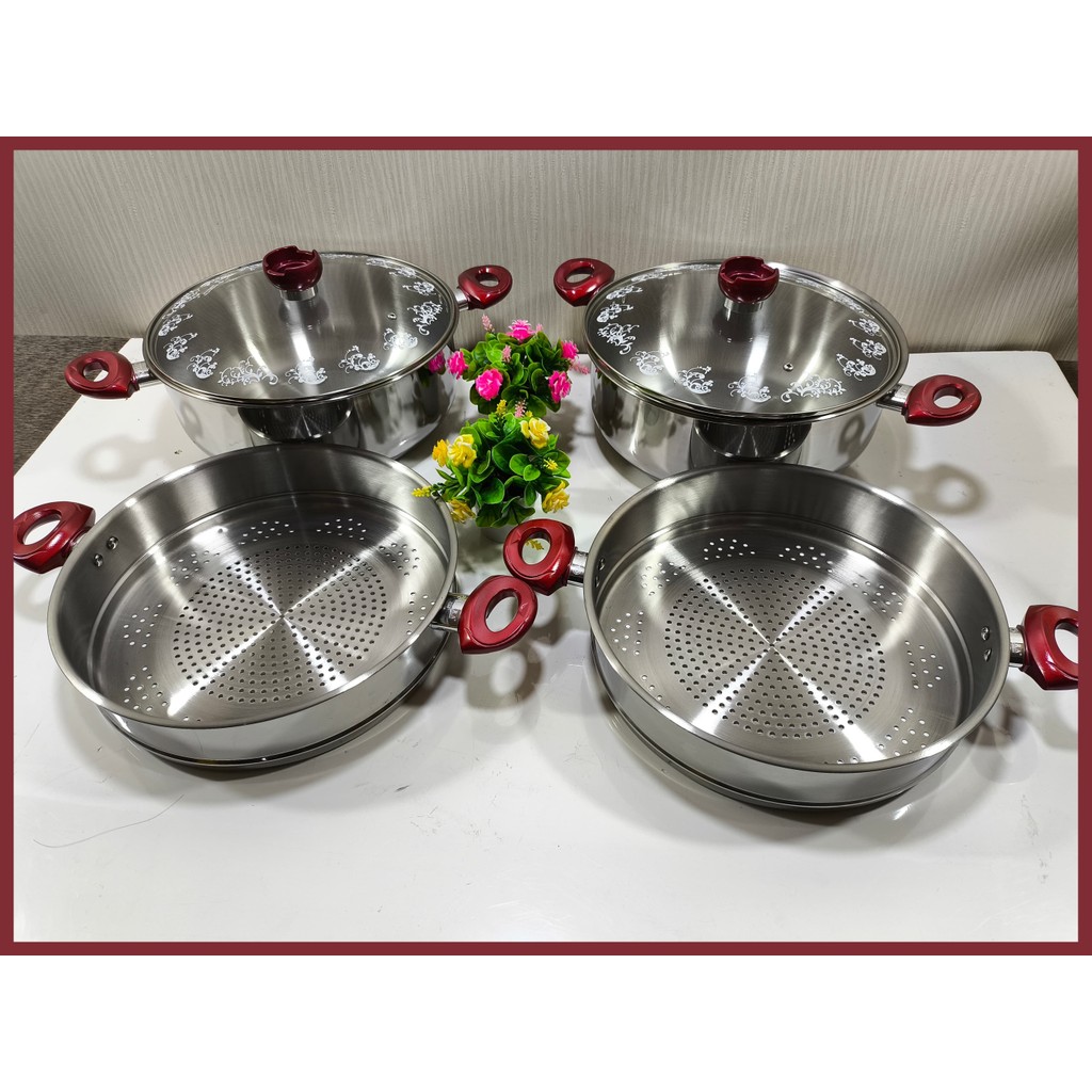 Panci Kukus/Steamer 2 susun Supra Tutup Kaca 32cm