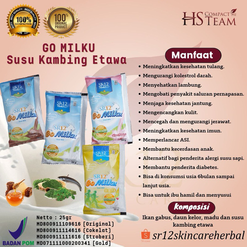 

(TERLARIS) GoMilku Sachet SR12 25gr Susu Kambing Etawa Asli Halal BPOM Susu Kesehatan