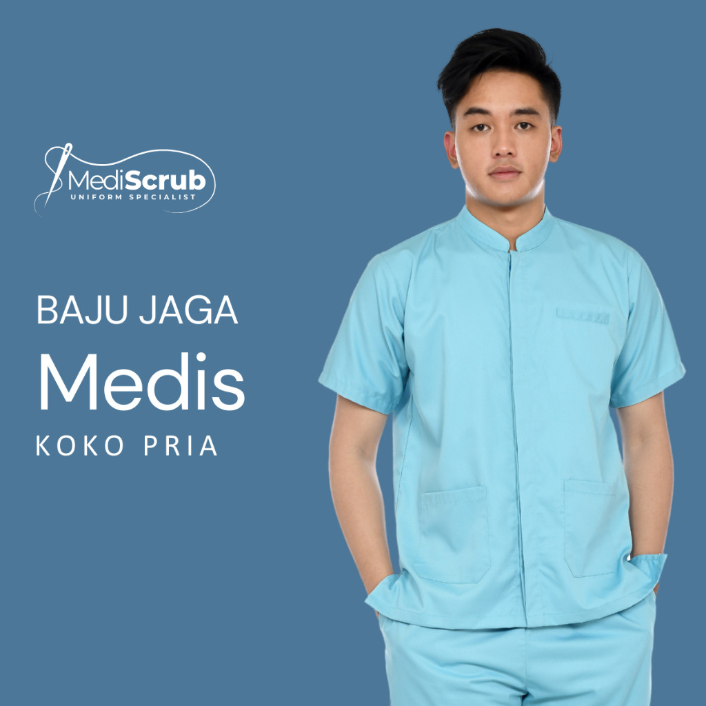 New Baju Jaga Medis Pria Lengan Pendek Seragam Dokter Perawat Koas Residen