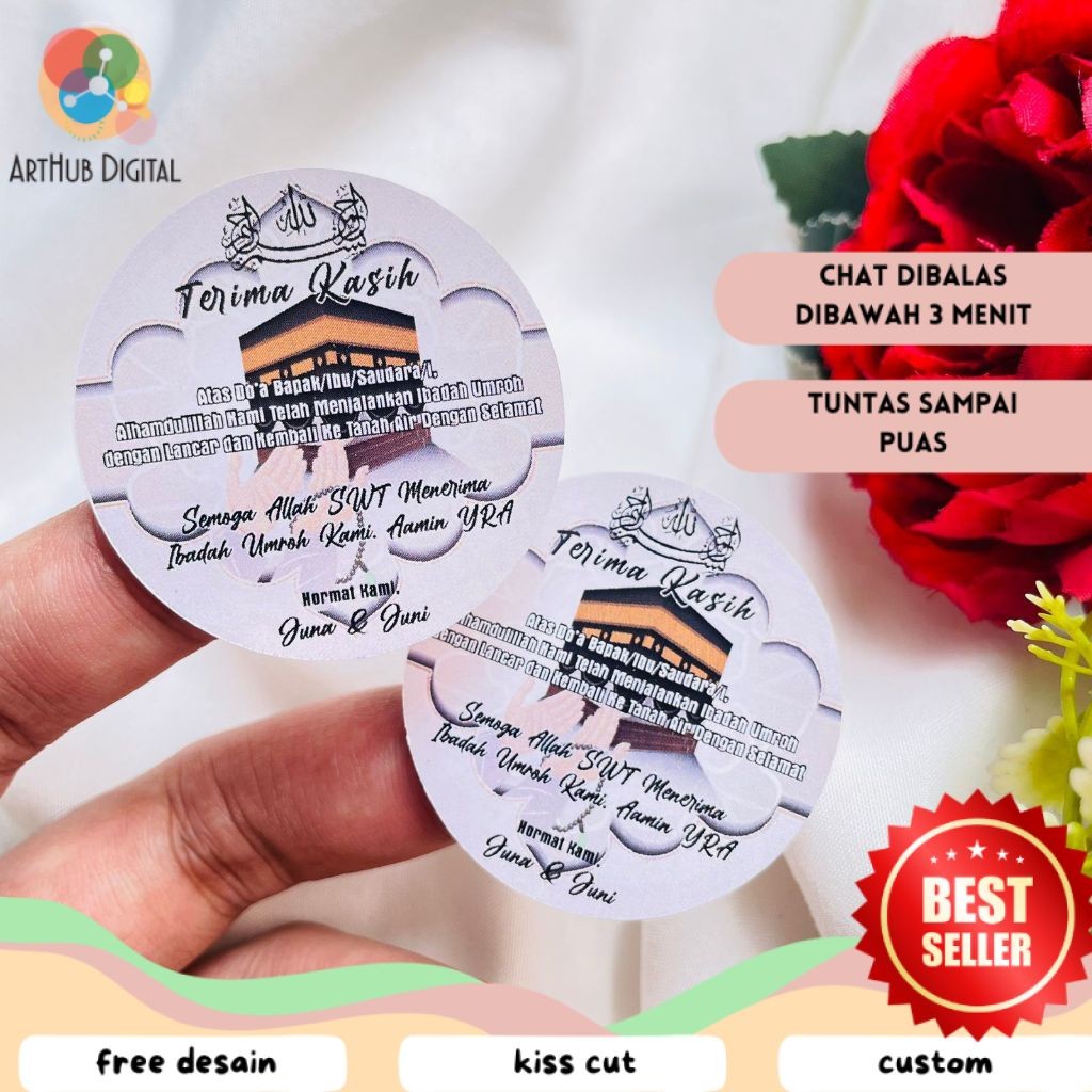 

AHD 2-4 Cetak Print Stiker Bulat Haji Umroh Sticker Label Custom Gift Hajj Murah Free Desain
