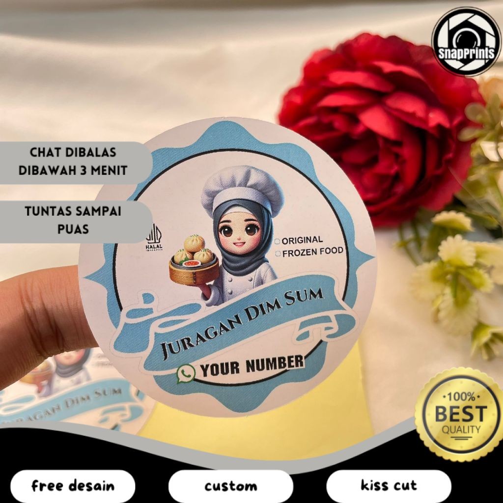 

SP 9-15 Sticker Label Makanan Dimsum Stiker Free Desain Bulat Chromo Dim Sum Custom Uk.Besar
