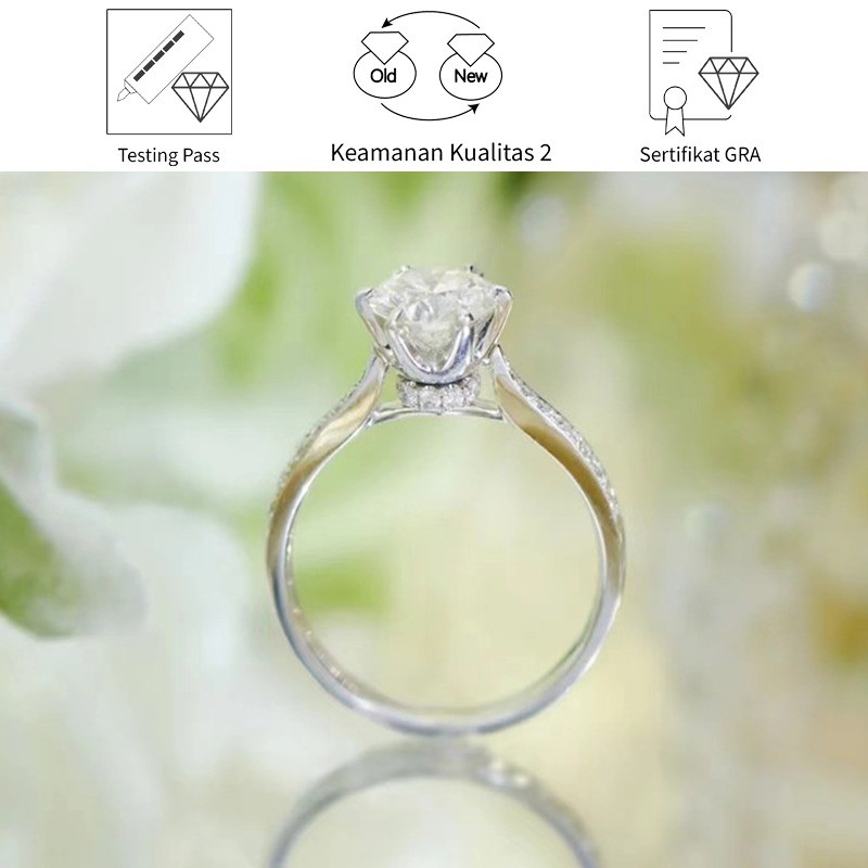 SikRoad Cincin Proposal Berlian Moissanite 2 Karat PT950 Emas Putih