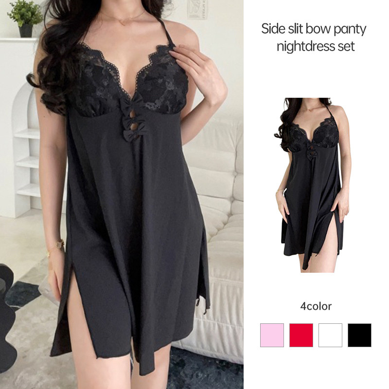Set Baju Tidur Set Baju Tidur Tipis Seksi Pakaian Tidur Rumah Pakaian Tidur Wanita Busur Celah Sampi