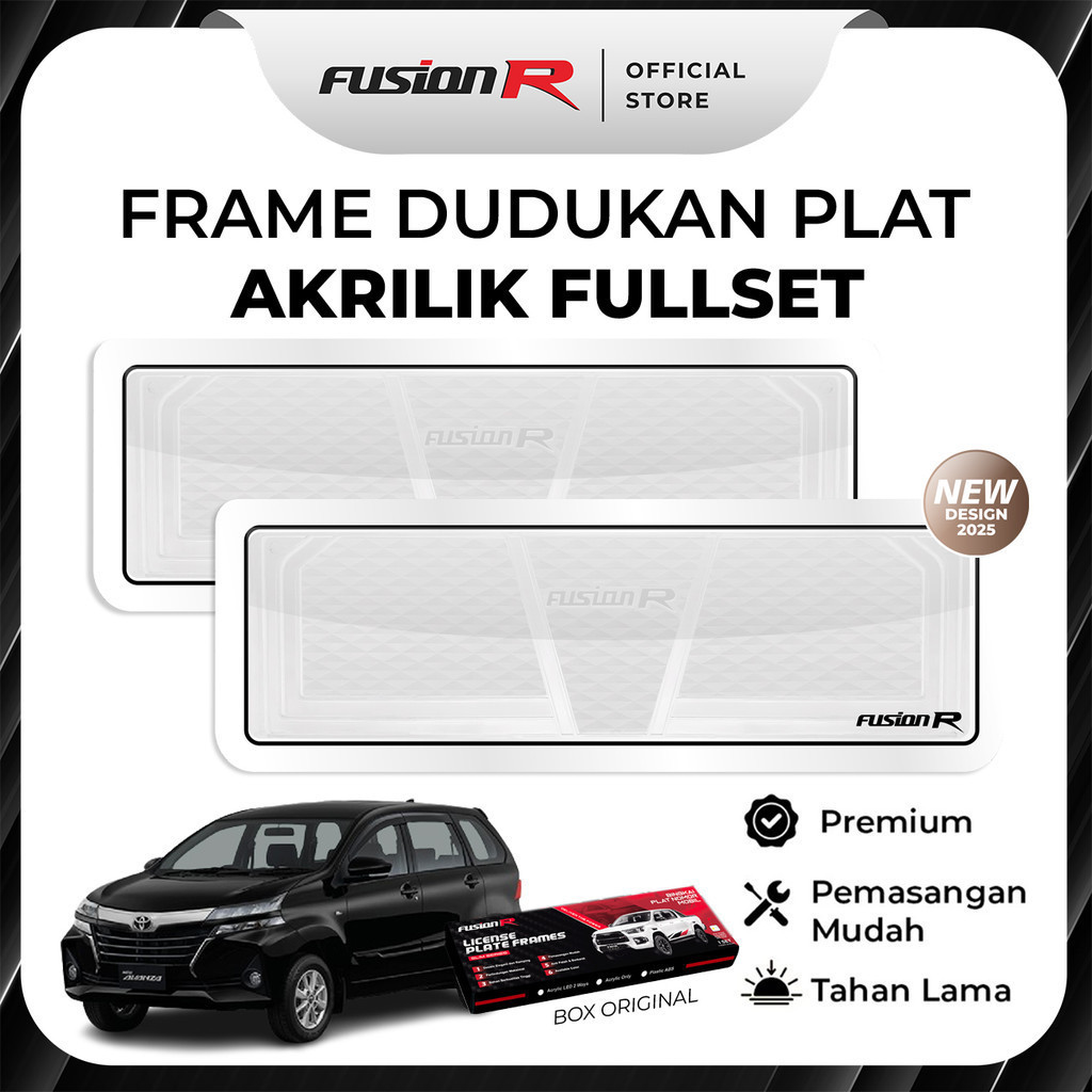 FUSION R DUDUKAN TATAKAN PLAT NOMOR MOBIL AVANZA XENIA MIKA AKRILIK PUTIH
