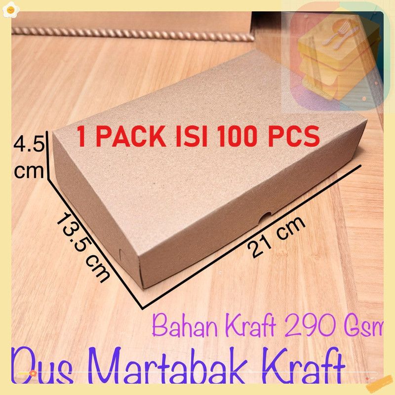 

（100pcs）Dus Martabak/Brownies/Kue Laminasi Kraft 290gsm 21x13.5x4.5cm - Tebal Anti Remuk, Cocok untuk Usaha Kue, Catering & Olshop Makanan