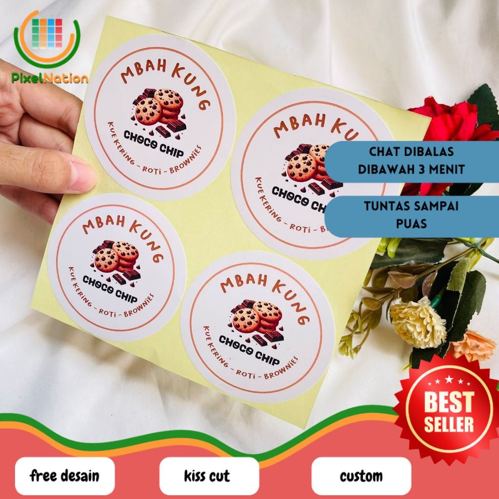 

PiNat 2-4 Sticker Toples Kue Kering Bulat Stiker Chromo Custom Cookies Lebaran Idul Fitri Murah