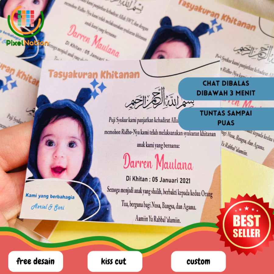 

PiNat Stiker Kartu Label Tasyakuran Sunatan Khitan Free Desain dan Custom sticker bentuk persegi