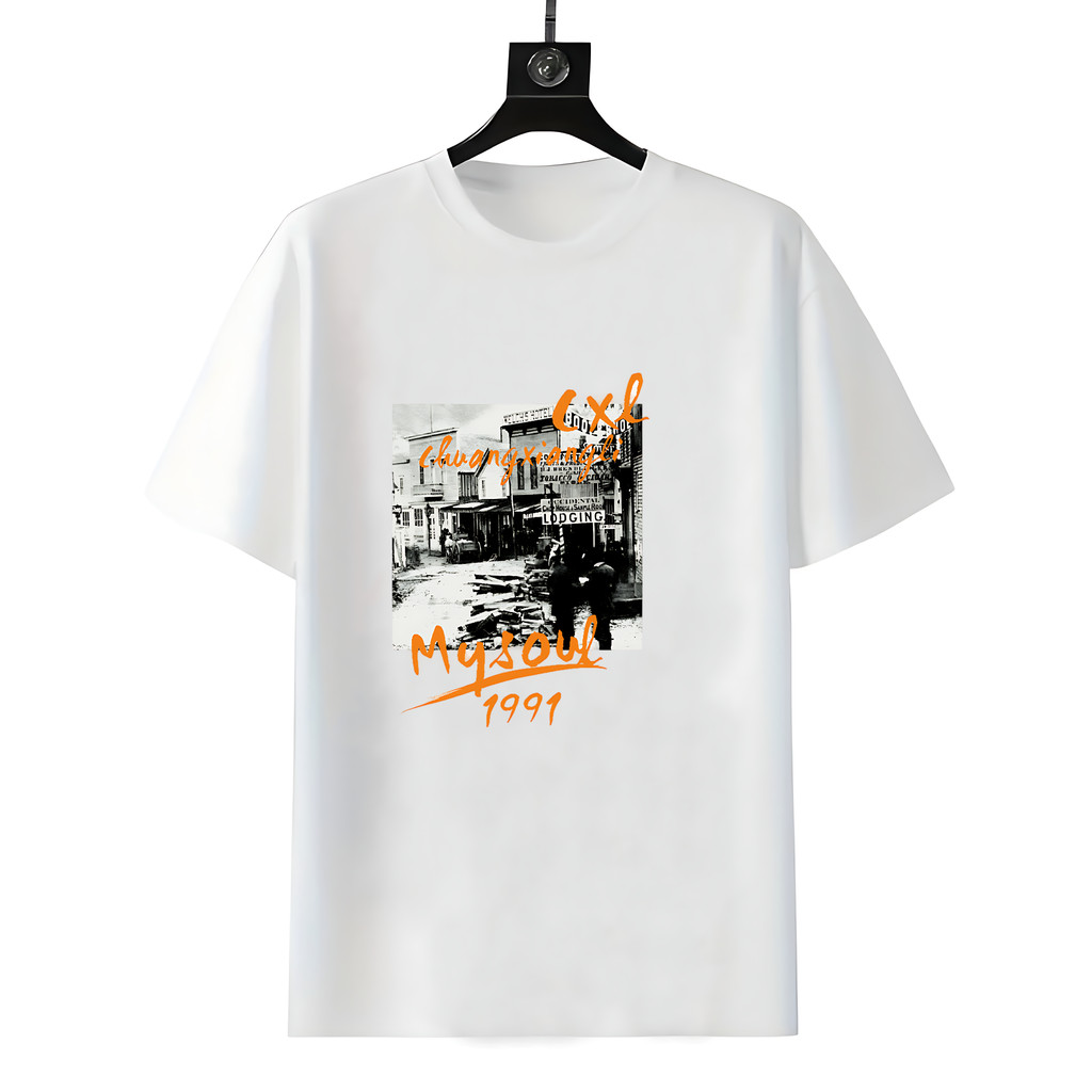 Wealth Line Jalan Jalan Wira Wanita Desa Kaos Putih - Katun 100%, Bentuk Santai, Lengan Pendek, Berk