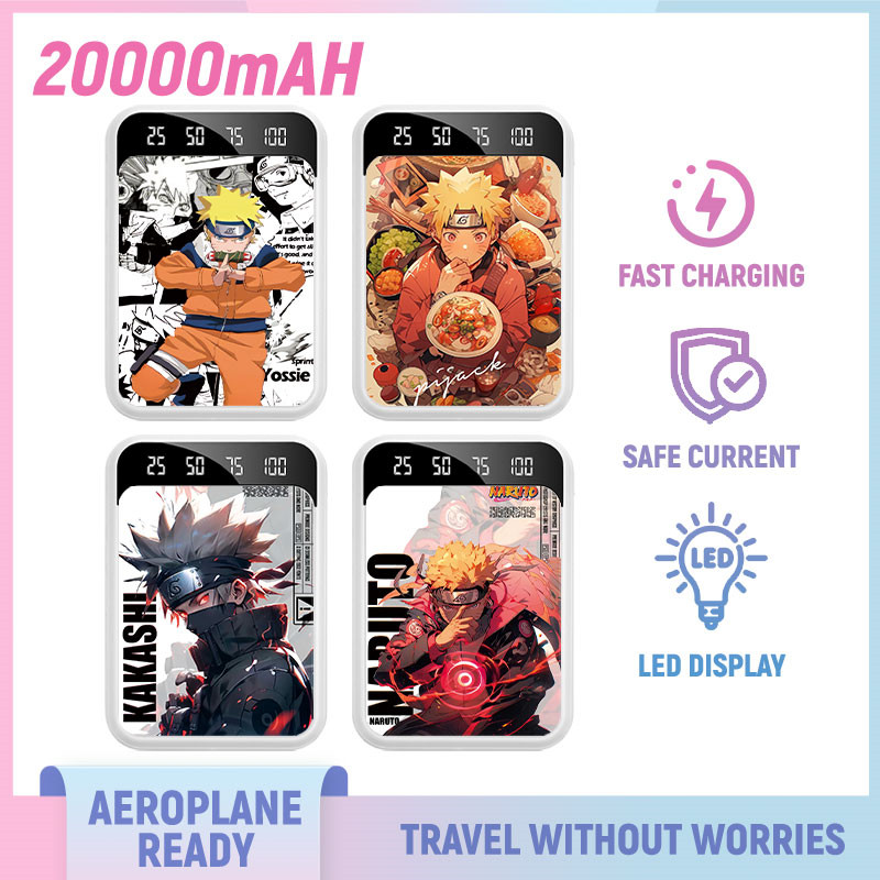 PowerBank 20000mAh Colorful Manga Naruto Travel Ready Charging Input Port Type C Micro Android USB