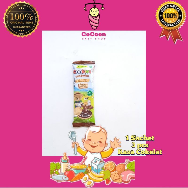 Camilan Bayi Milna Cookies Sandwich Coklat Coklat 1 Sachet 3 Biskuit