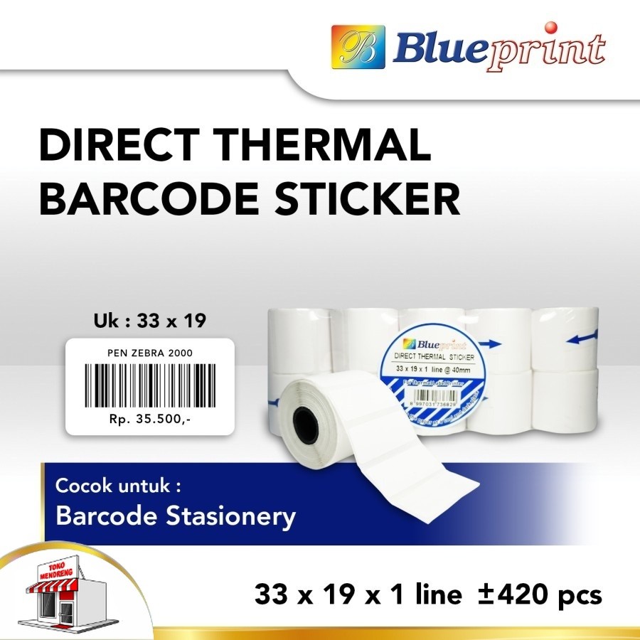 

Direct Thermal Sticker Blueprint 33x19 x 1line isi 420 Label Barcode Kecil DTS Harga Stiker 33 x 19 mm