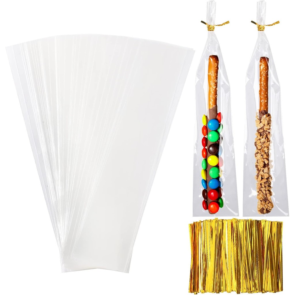 

100pcs Clear Long Candy Treat Bag Cellophane Cookie Lollipop Plastic Bag Food Gift Packaging Wedding Birthday Decor Supplies