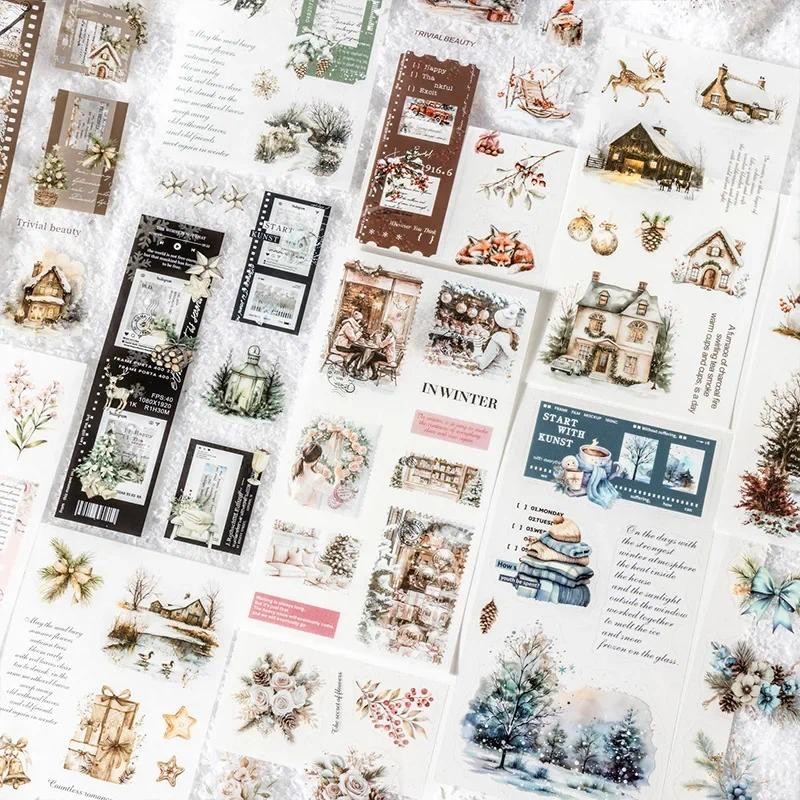 

18pcs Winter Snow Collection Winter Book package School Dual Material Walk Forest Sticker Supplies Scrapbook cut 210*105mm