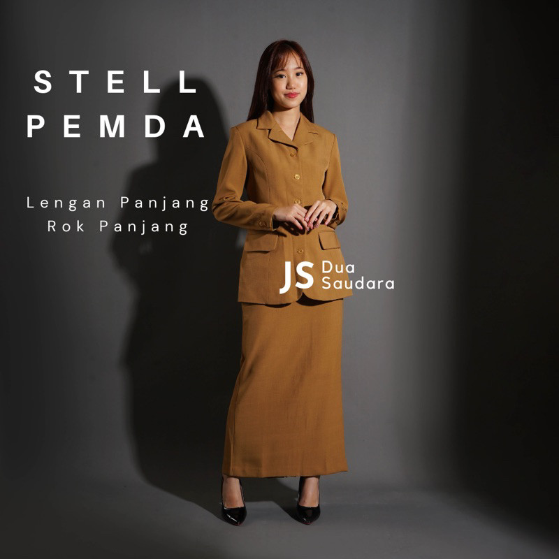 PEMDA LENGAN PANJANG ROK PANJANG/ KHAKI WANITA / SERAGAM PEMDA/ STELAN ROK PEMDA / BAJU DINAS / SERA