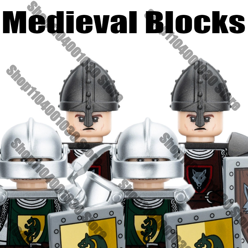 Medieval Military Soldier Figures Building Blocks Castle Green Dragon Knight Wolf Warrior Infantry S