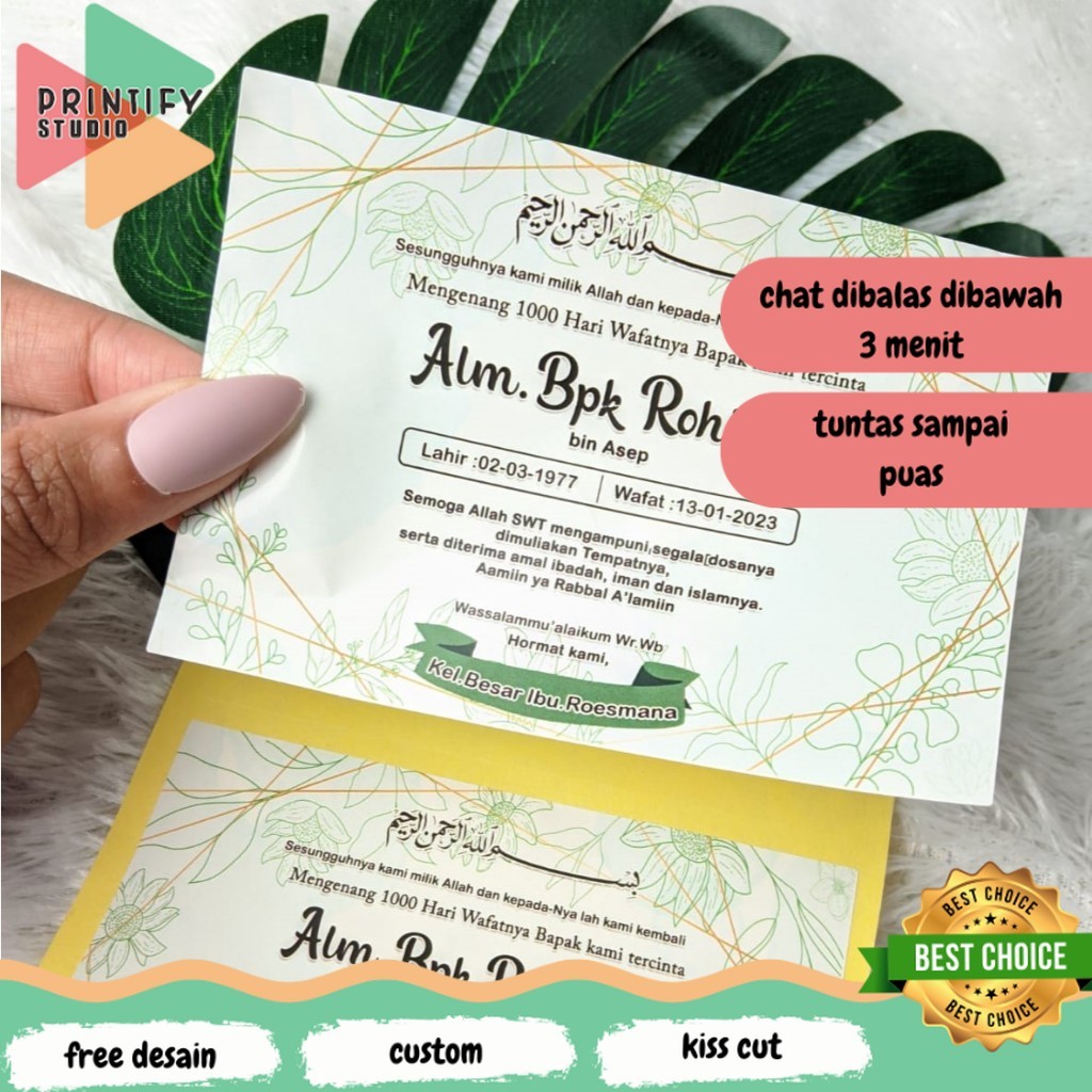 

Printify Stiker Tahlilan Kartu Wafatnya Persegi Chromo Mengenang 40 100 1000 Hari Sticker Box Murah