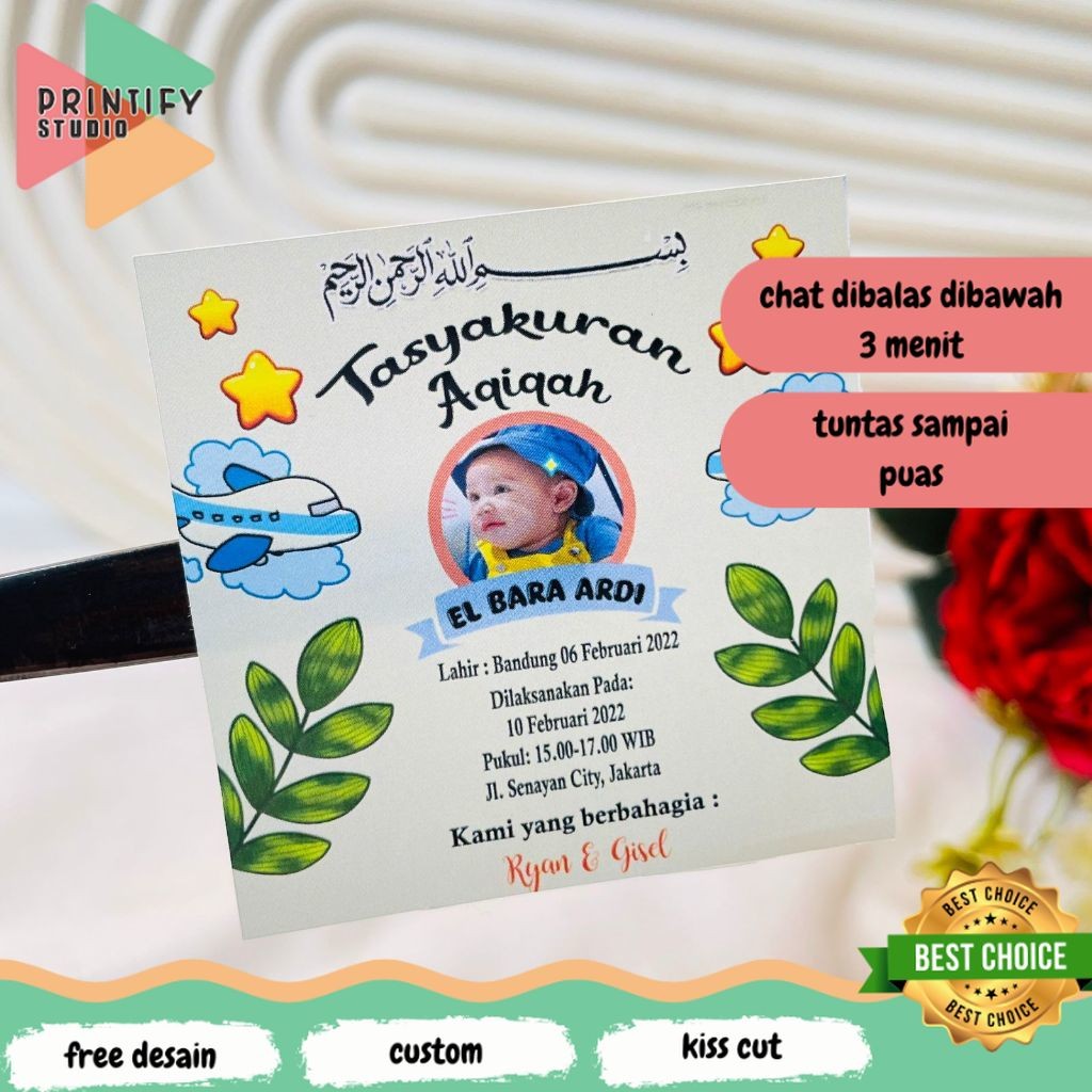 

Printify 2-4 Cetak Stiker Tasyakuran Aqiqah Bayi Syukuran Qiqah Ikkah Iqqah Anak Bentuk Kotak