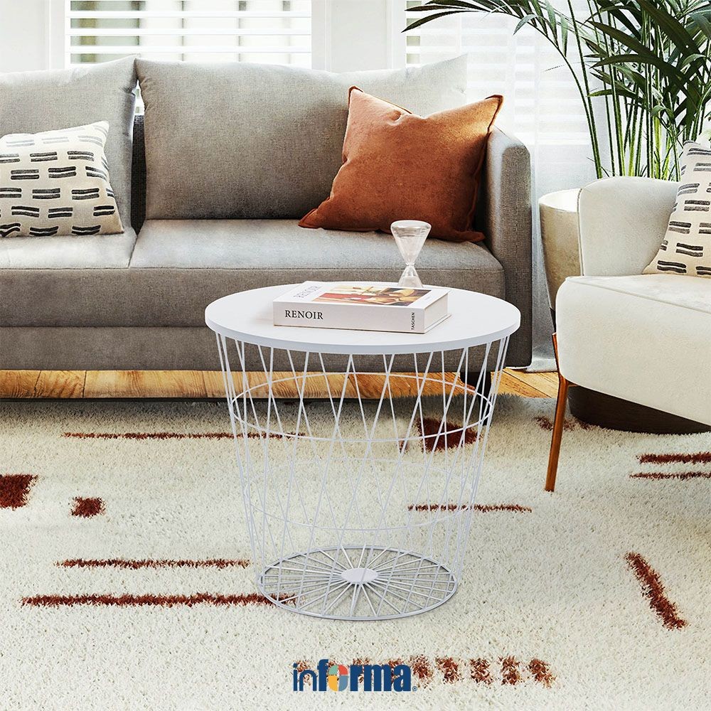 Informa Troy Meja Tamu Dengan Penyimpanan - Putih Coffee Table Meja Ruang Tamu Serbaguna Meja Sofa F