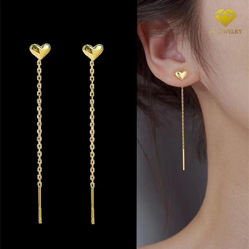 DF Anting Titanium Panjang Terbaru Love Anti Karat  Anting Titanium Panjang Korea Lapis Fashion Akse