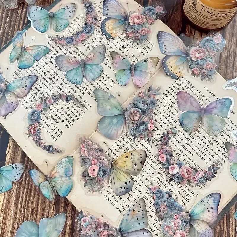 

30 PCs Butterfly Flower Themed DIY Decorative Stickers Pack Decorative Stickers For Scrapbook Label Diary Album Planner