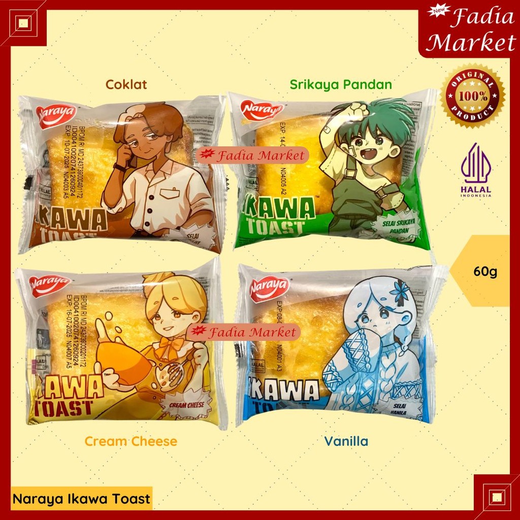 

Naraya Ikawa Toast Roti Murah Isi Selai Kaya Pandan Coklat Keju Vanilla 60g ECERAN