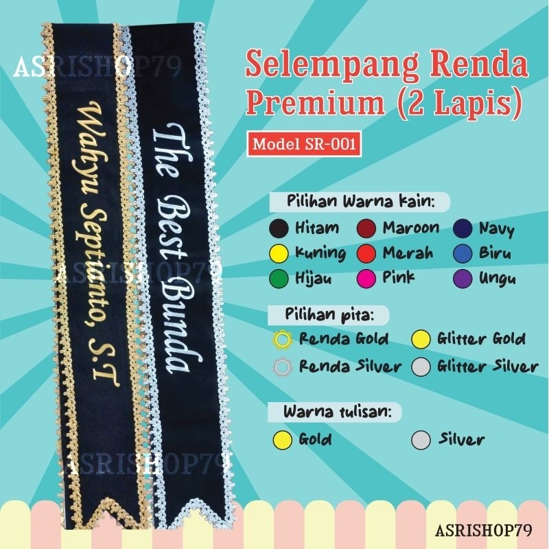 Selempang Wisuda SELEMPANG WISUDA BAHU LIST RENDA ( 2 lapis bludru )bisa pesan satuan