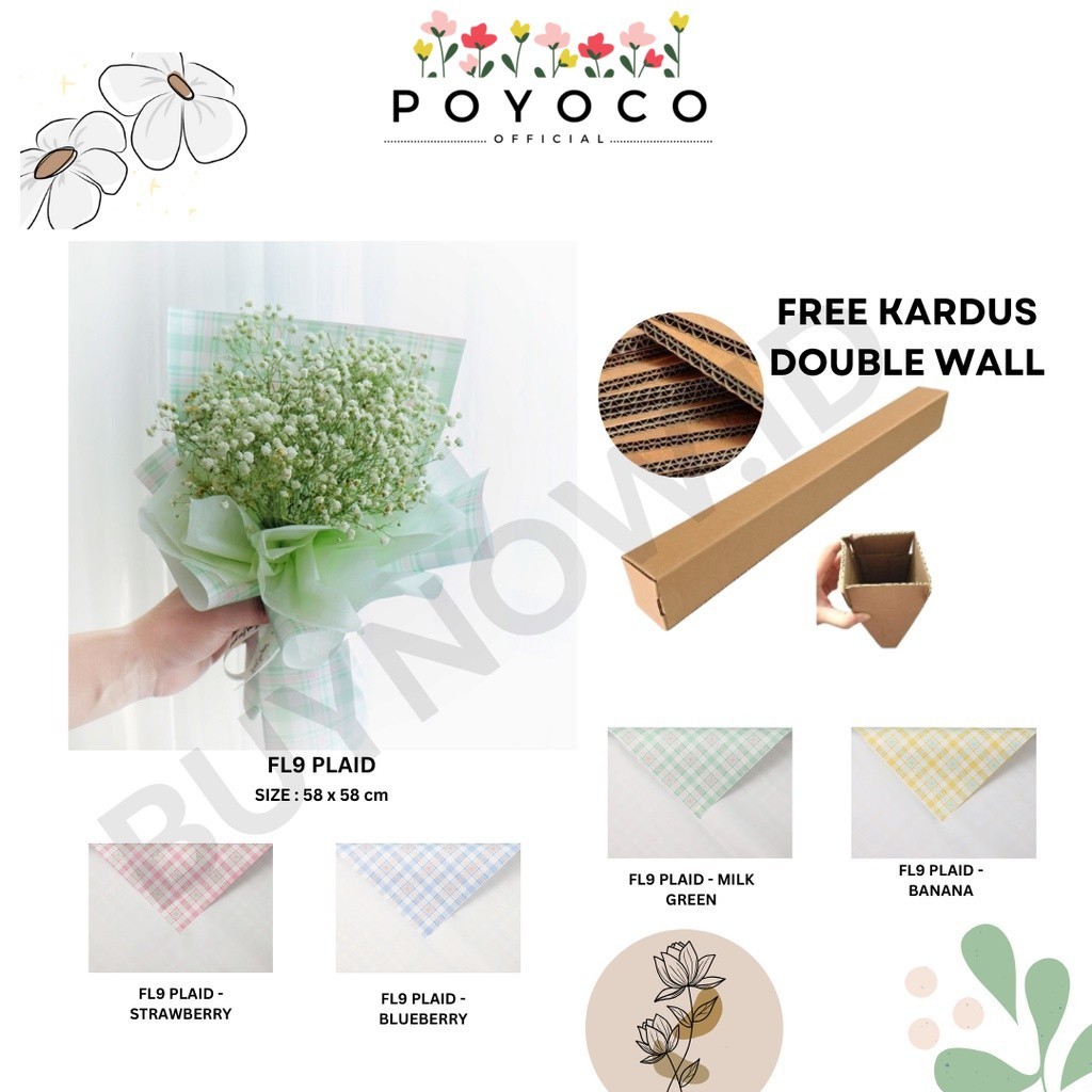 

POYOCO - (5 LEMBAR) - FL9 PLAID Kertas Bunga Buket Motif Kotak Modern Florist Cellophane