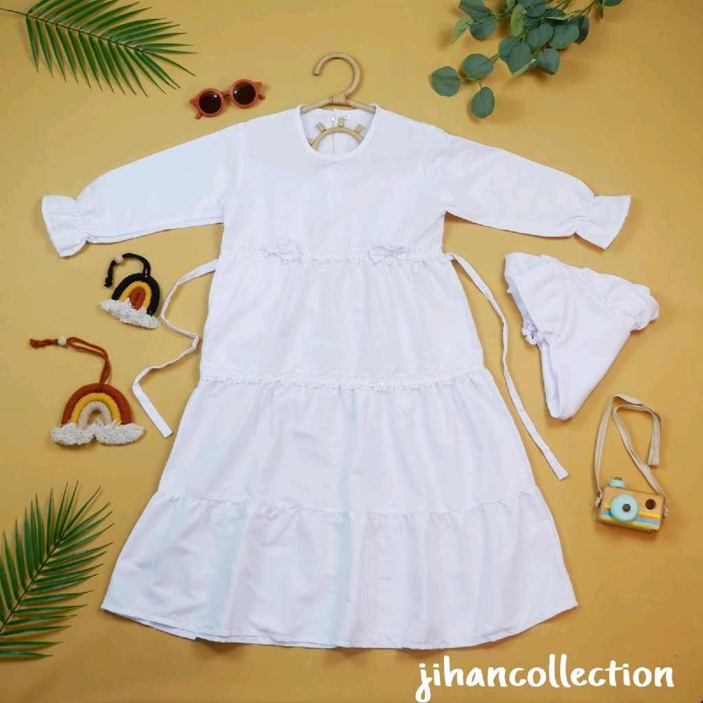 Gamis Renda Pita/ Gamis Anak Usia 3-13 Tahun/ Gamis Putih Anak Perempuan/ Gamis Putih Anak PAUD/ Baj