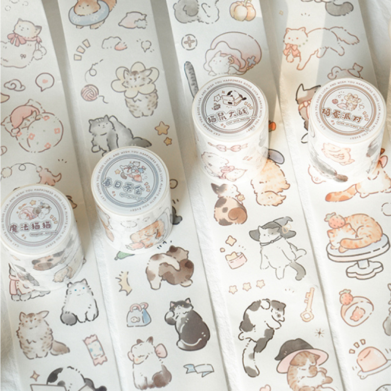 Mr,paper.4 Styles, 200cm Per Roll, Washi Sticker Tape, Cute Cat  DIY Phone Case Collage, Scene Makin