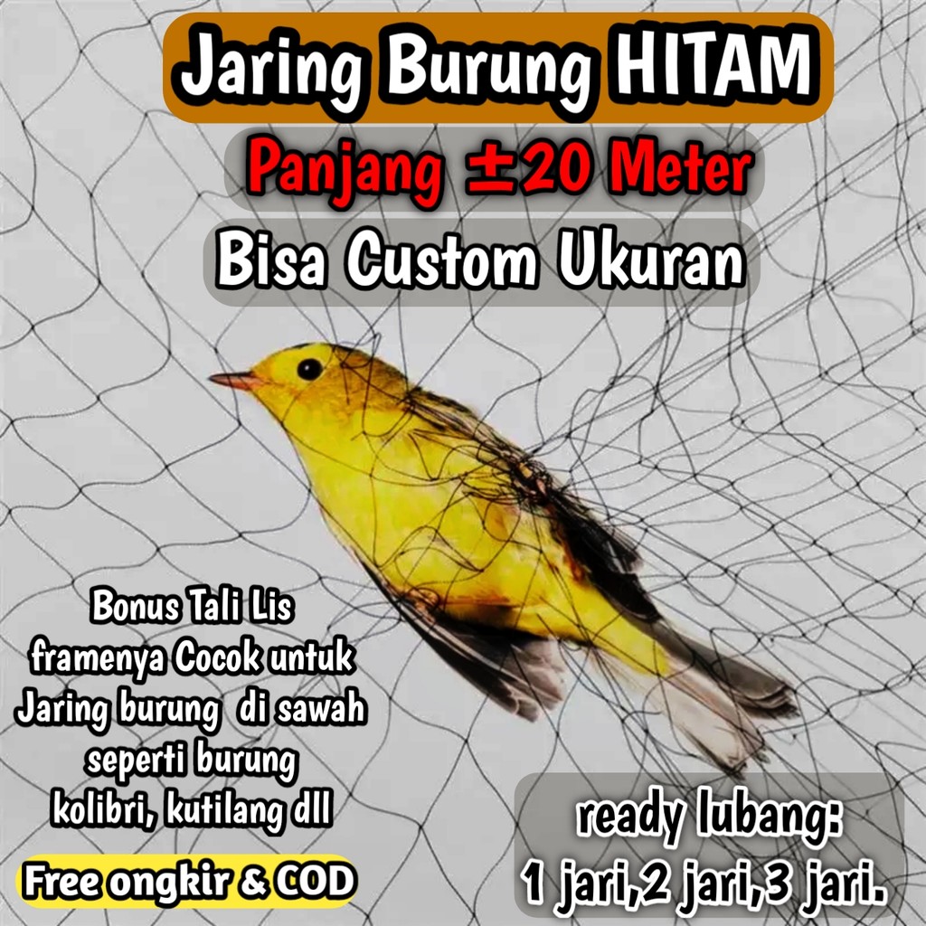 jaring burung Sawah Lubang Kecil Panjang 25 meter warna hitam