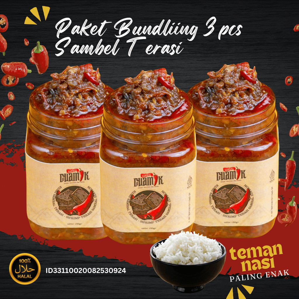 

Paket Bundling 3pcs Sambal Cuamik - Sambal Terasi Gurih pedas Manis pake nasi mantep pol 150gram
