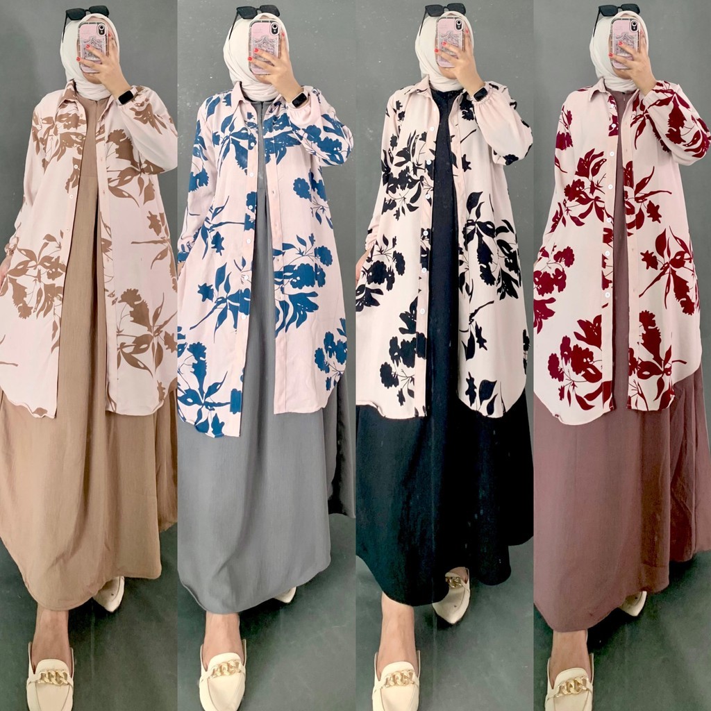 TKG - NARA 2IN1 SET INNER OUTER LONG TUNIK By Mumu Fashion Setelan Inner Outer Long Dress Cewek Keki