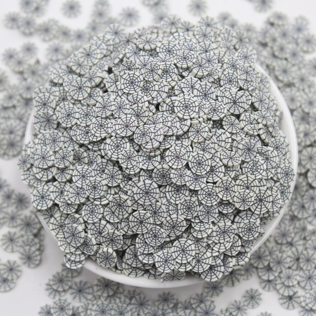 

100g/Lot 5mm&1cm Halloween Series Spider Web Clay Slices Sprinkles for DIY Crafts Filling Accessories