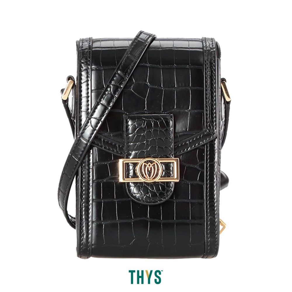 Susen Tas Selempang Croco Pouch Dengan Flap - Hitam
