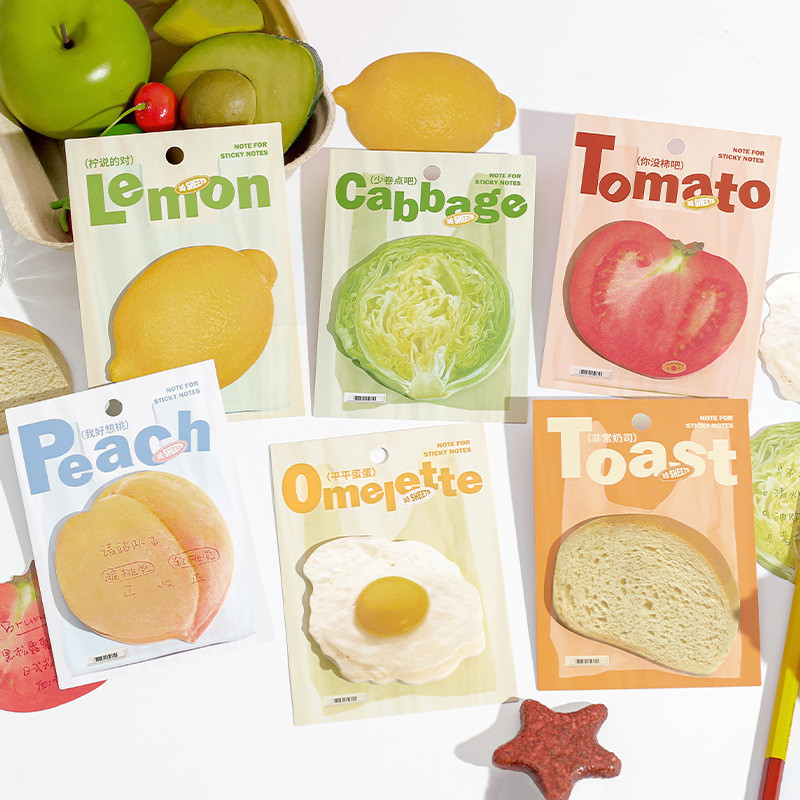 

30Pcs Fruit Sticky Notes Adhesive Cute Fruit Bread Vegetable Memo Notes Self-Stick Note Pads for School Office Teachers Presents