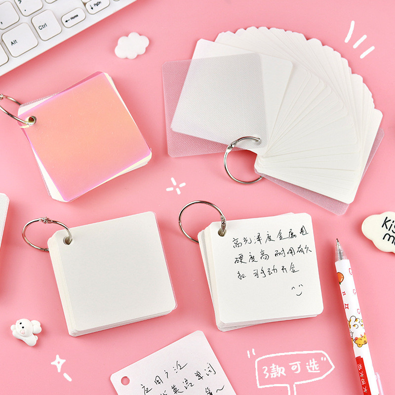 

80sheets Blank Index Card with Ring Portable Pocket Memo Pads Blank Study Notepads for Memory Learning Studying Office Supplies