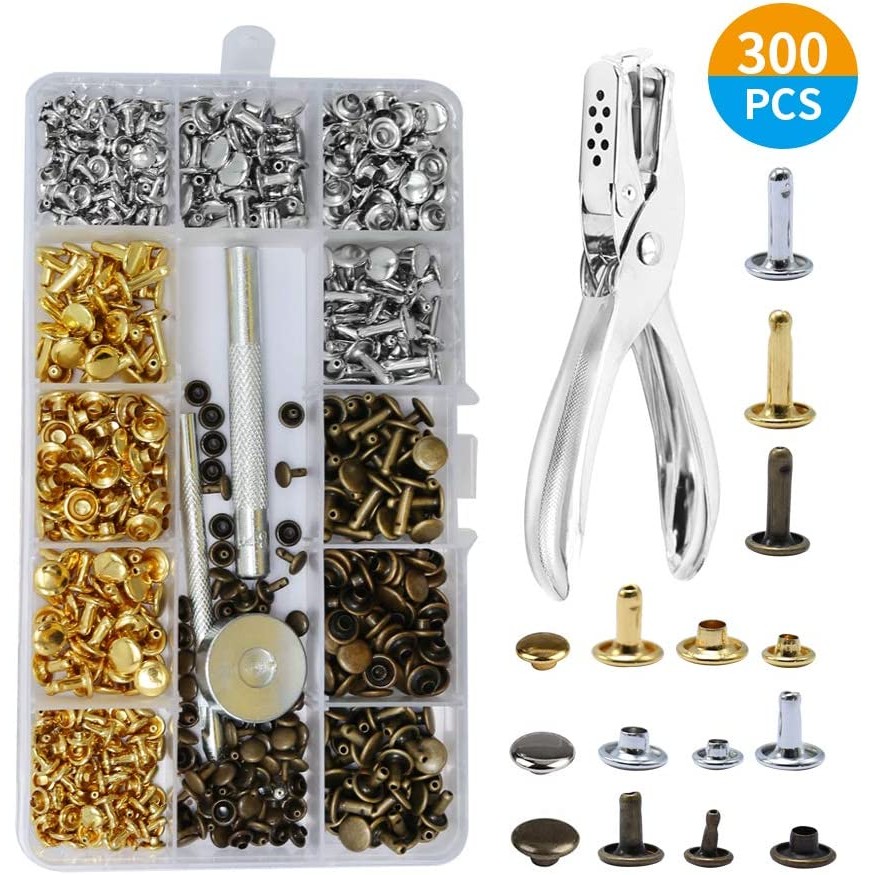 

Metal Double Cap Rivets Studs Round Rivet for DIY Leather Craft Bag Belt Clothing Garment Shoes Pet Collar Fixing Tools