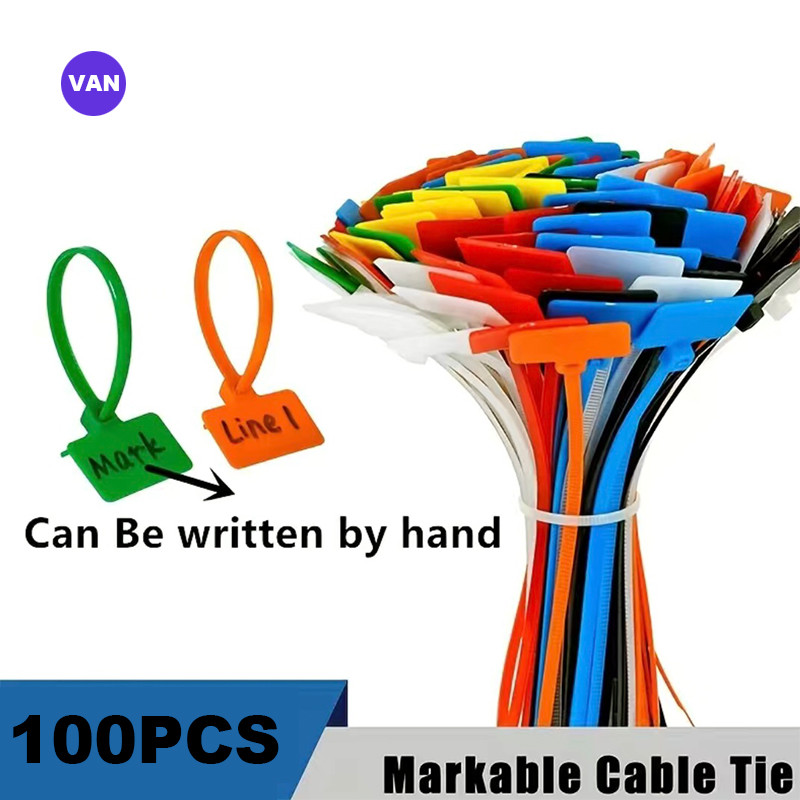 

100pcs Colorful Nylon Cable Ties with Self-Locking Tags-4mm x 200mm