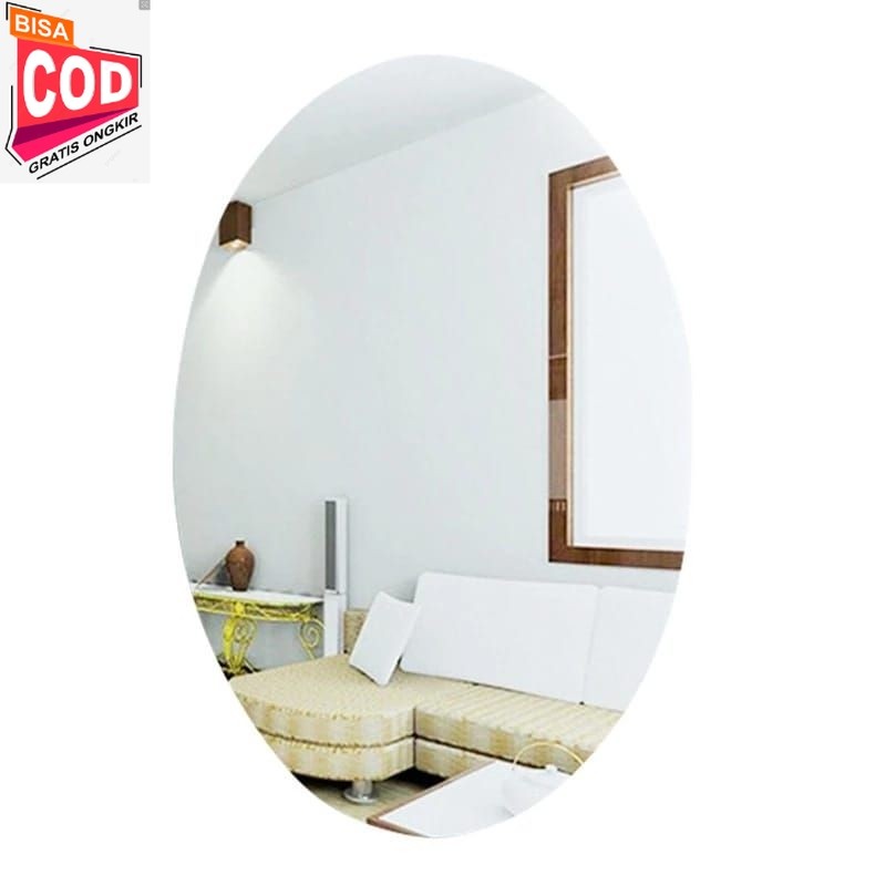 Kaca tempel oval transparan / Stiker kaca dinding oval anti pecah / Kaca cermin  acrylic.