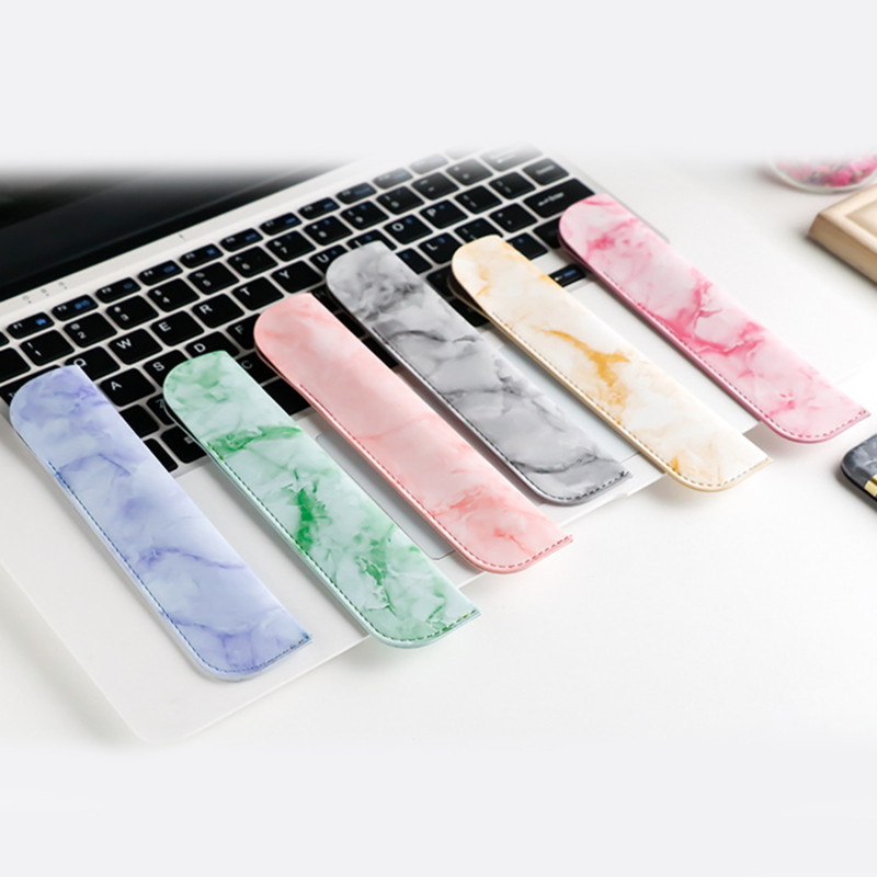 

Colorful PU Leather Pen Holder Upscale Marble Pattern Pen Pouch Business Office Touchpen Protective Cover Students Pen Cover Set