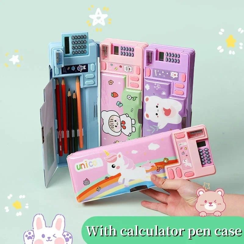 

Plastic Pencil Case for Elementary School Students with Double-sided Opening Creative Multifunctional Calculator