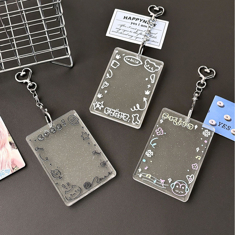 

Korean Graffiti Card Holder Acrylic Photo Card Holder Card Decor Glitter Photocard Holder Keychain Transparent INS Key Chains