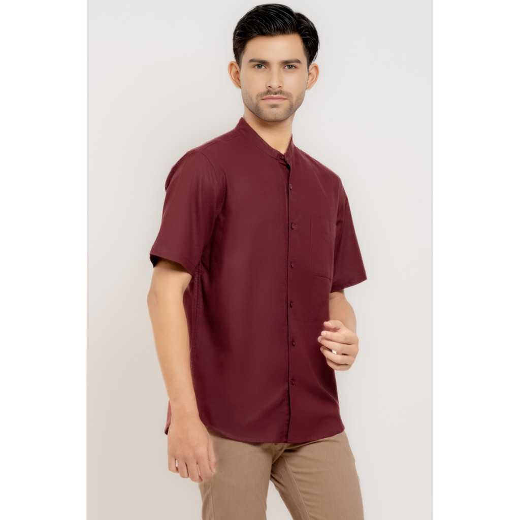 Hassenda Baju Koko Pria Polos Pendek Alzam Maroon