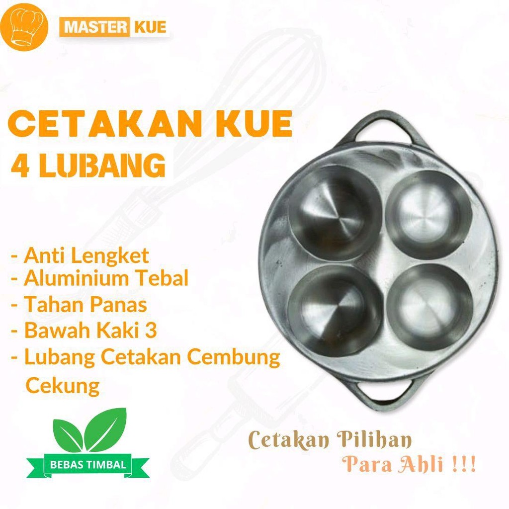 Cetakan Kue Serabi 4 Lubang Cekung Aluminium Anti Lengket - Set Cetakan Kue Serabi Gulung Lubang Cem