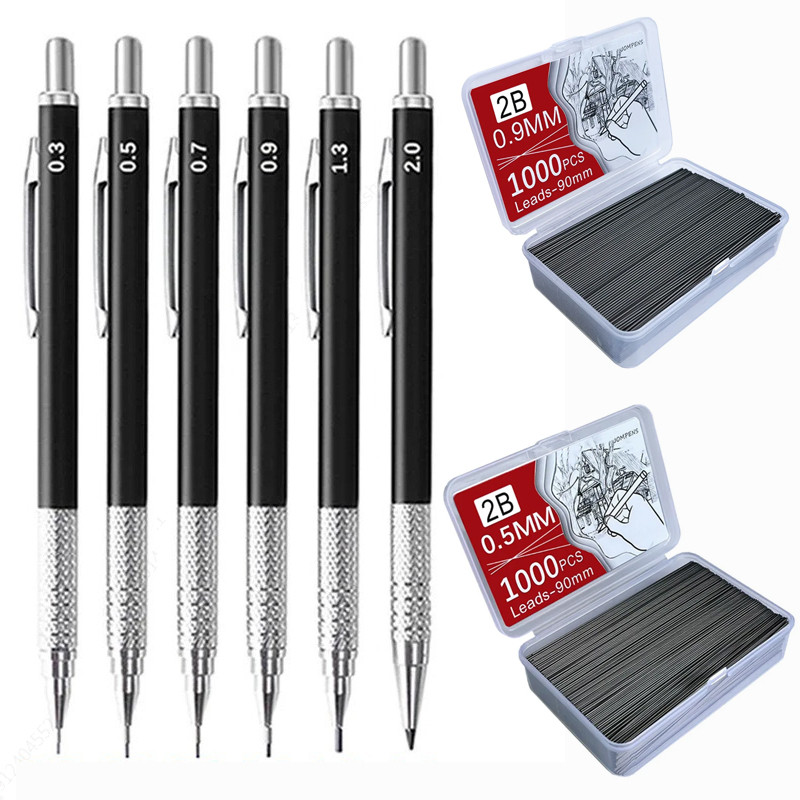 

Metal Mechanical Pencil Large capacity Lead Refills Set 0.3, 0.5, 0.7, 0.9 2.0 Mechanical Pencils for Writing Drawing Sketching